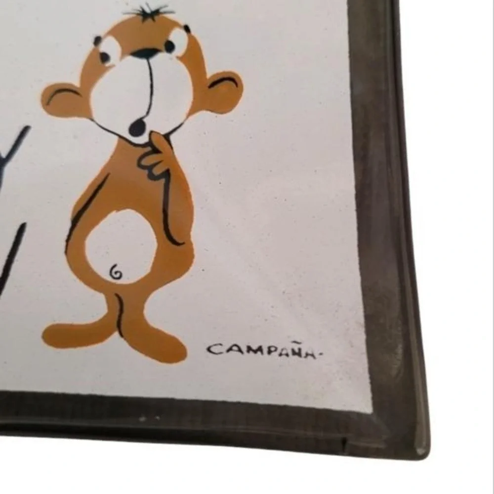 MCM Vintage Campaña Monkey Business Happy Married Life Glass‎ Trinket Dish
